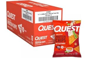 Quest Nutrition Tortilla Style Protein Chips, 19g of Protein, 4g Net Carbs, Gluten Free (Pack of 8, Buffalo Ranch)