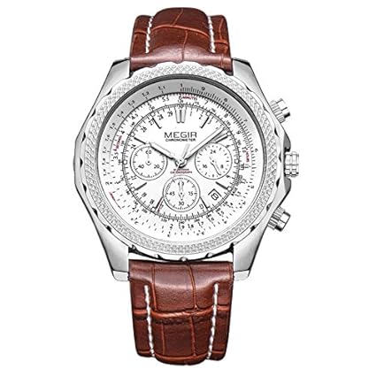 Elegant Design Analog Chronograph Sports series Genuine Leather Watch -2007 White