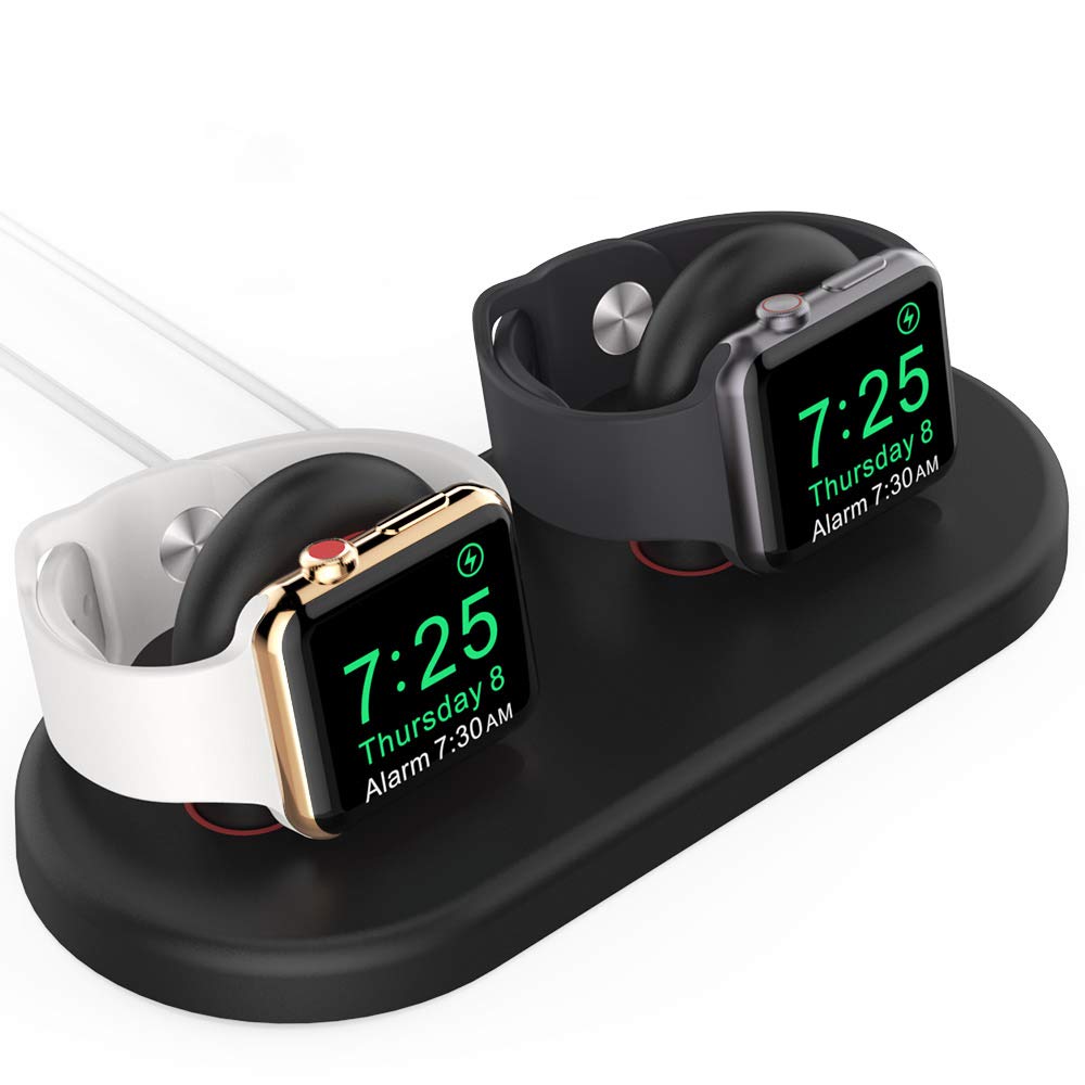 AhaStyle Dual iWatch Stand Charging Dock Detachable ABS Holder for Apple Watch Series 8/Ultra/SE2 (2022)/7/6/SE/5/4/3/2/1(49/45/44/42/41/40/38mm)【Adapters NOT Included】Supports Nightstand Mode (Black)