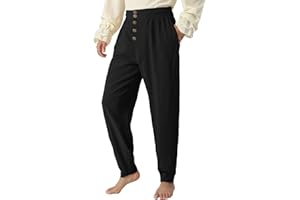 JIEFULL Pirate Pants Mens Renaissance Medieval Pant Ren Faire Viking Trousers with Retro Buttons
