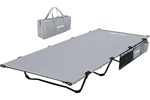 HEYTRIP Extra-Wide Camping Cot, Upgrade Sturdy Camping Bed, XXL Cots for Sleeping Support 500lb, Folding Cot with Side Pocket, Portable Cot with Carry Bag Ultralight Backpacking Cot for Travel (Grey)