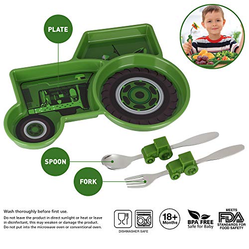 Kids Divided Plate with Utensils Children's Meal Set with Plate, Fork