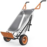 WORX WG050 Aerocart Multifunction 2-Wheeled Yard Cart, Dolly, and Wheelbarrow with Flat Free Tires – Orange, Black, and Silve