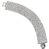 Bridal Bracelet Rhodium Plated Crystal Rhinestone Brick Pile Wide Band Loose Tennis Bracelet