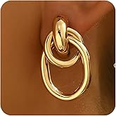 Shengkeao Gold Earrings for women Trendy - 14K Gold Plated Chunky Drop Dangle Knots Statement Earrings Hypoallergenic Lightwe