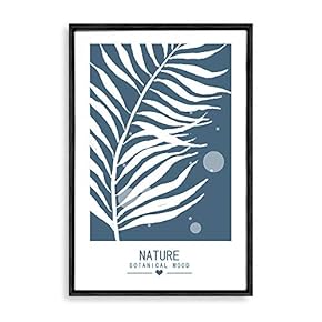 Framed Canvas Wall Art - White Leaf on Grayish-Blue Background - Canvas Prints Home Artwork Decoration for Living Room,Bedroom - 16x24 inches