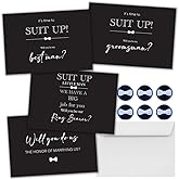 Hat Acrobat 12 Groomsmen Proposal Cards Including Best Man, Ring Bearer and Officiant Cards with Envelopes and Stickers - Wedding Invitation Cards for Groomsmen Gifts (Black)