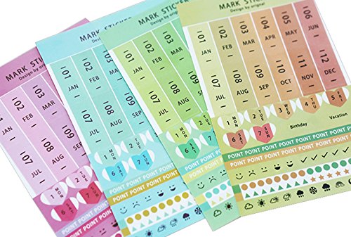 Eilova DIY Neon Weekly Monthly Calendar Stickers Self-Adhesive Index Tabs Divider Personal Journal Planner Reminder Flag Sticker(4 Packs, Total 32 Sheets)