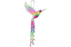 MIA JEWEL SHOP Hummingbird Hanging Figurine Ornament Czech Glass Seed Bead Fringe Tail Dangles - Handmade Gifts Spirit Animal Boho Accessories (Silver/Neon-Multi)