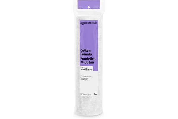 Amazon Essentials Hypoallergenic 100% Cotton Rounds, 100 Count (Previously Amazon Basics)