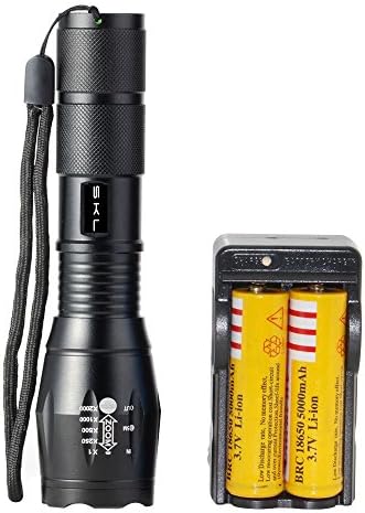 LED Flashlight 2000 Lumens ,Tactical LED Flashlight Rechargeable 2*18650 Battery and Charger Water Resistant .
