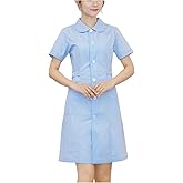 CCHZYSKO Nurse Scrubs Dress for Women Formal Lapel Neck Short Sleeve Button Down Work Dress Comfy Nursing Uniform