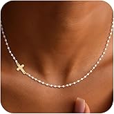 Yatumery Cross Necklace for Women, 14K Gold Plated Cross Pendant Necklace Dainty Cross Charm Link Chain Choker Faith Jewelry Religious Gifts