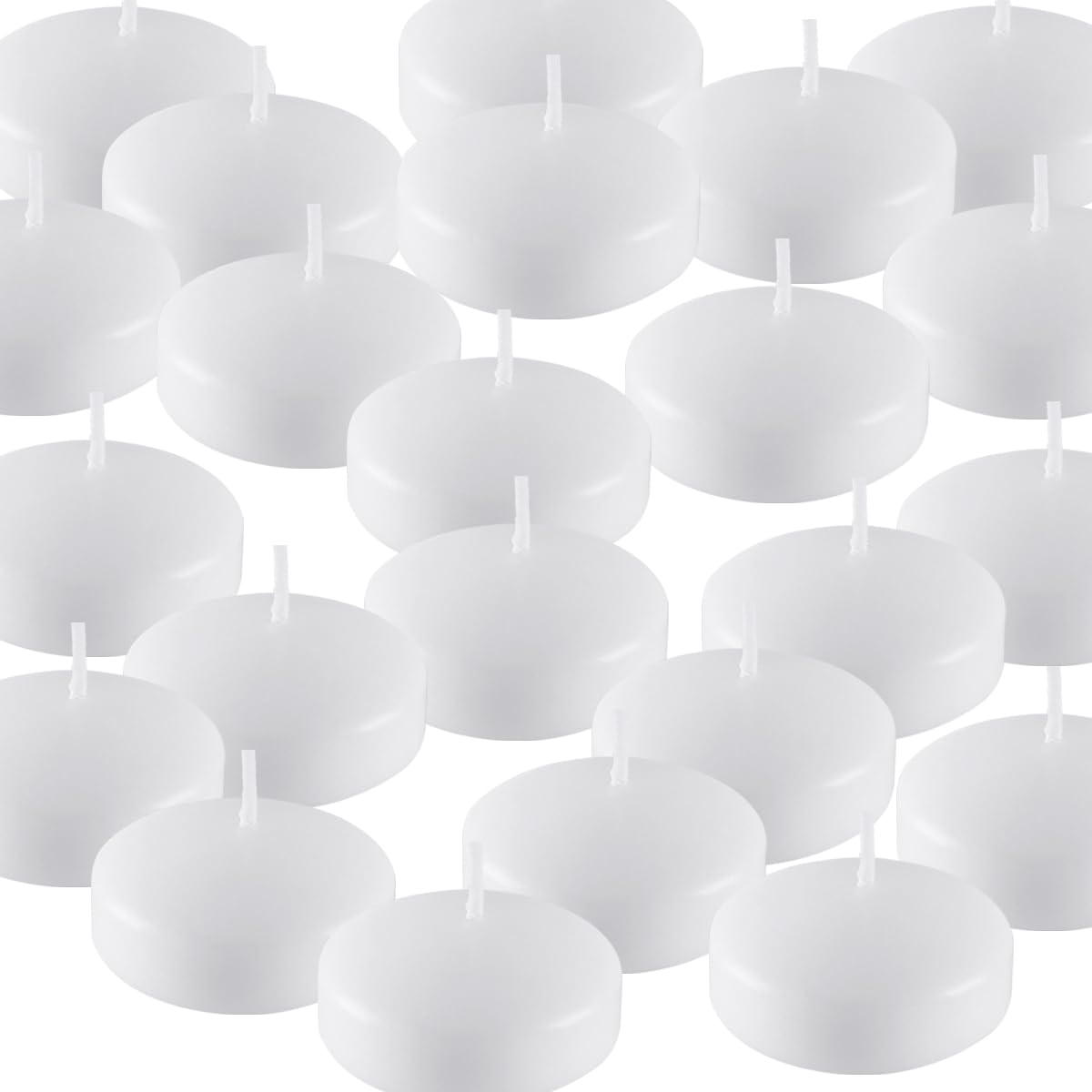 Photo 1 of 24 Pack White Floating Candles-2 inch-Long Lasting Burning time,Unscented White Candle for Weddings,Holidays,and Home Decor,Creating a Warm Atmosphere