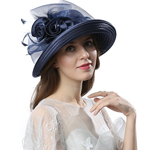 Janey&Rubbins Women Kentucky Derby Church Wedding Fascinators Cloche Bucket Bowler Hat (Navy Blue)