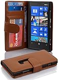 Cadorabo Case works with Nokia Lumia 920 in SADDLE BROWN (Design BOOK STRUCTURE) – with 2 Card Slots – Wallet Case Etui Cover Pouch PU Leather Flip