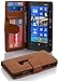 Cadorabo Case works with Nokia Lumia 920 in SADDLE BROWN (Design BOOK STRUCTURE) – with 2 Card Slots – Wallet Case Etui Cover Pouch PU Leather Flip
