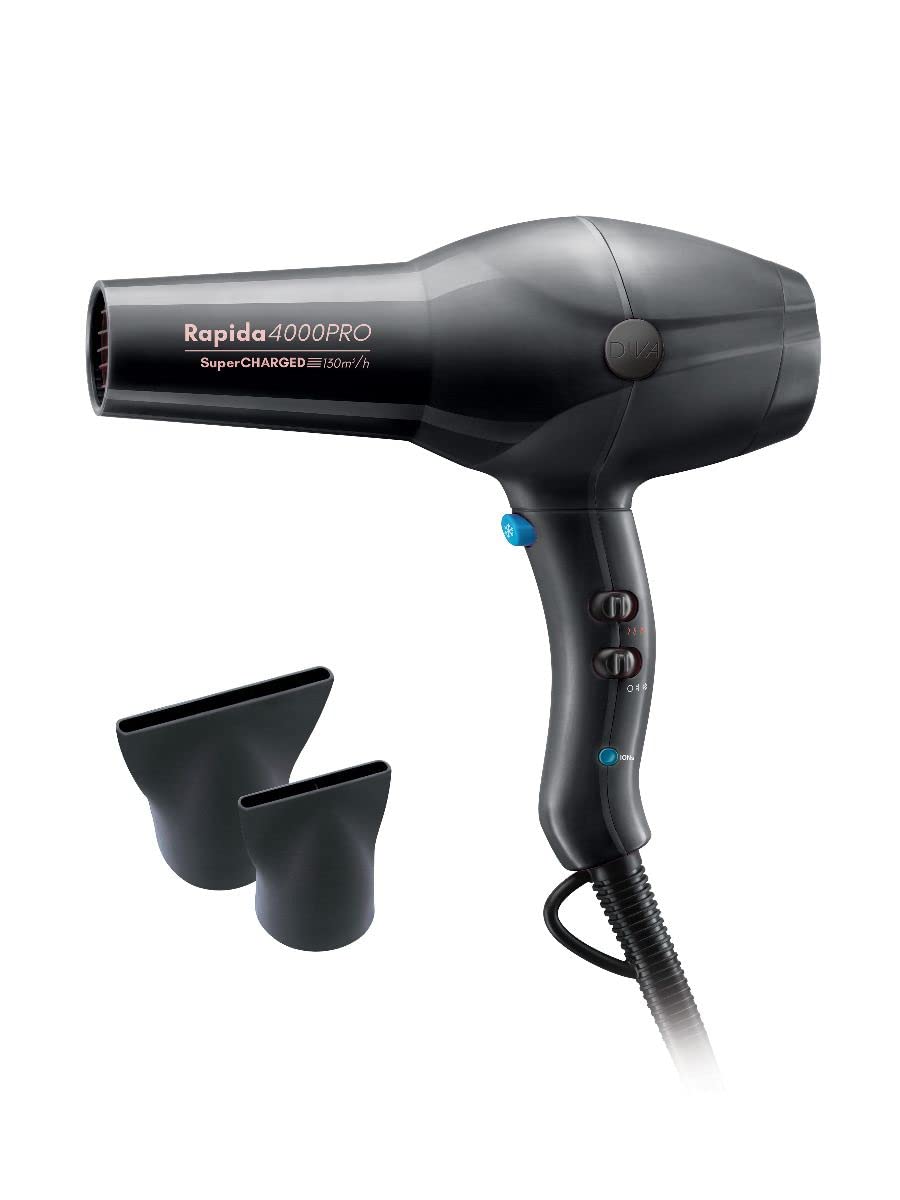 Diva Pro Styling Rapida 4000 Pro Dryer Onyx - 2200W Professional Hairdryer with Ionic Conditioning PRO109