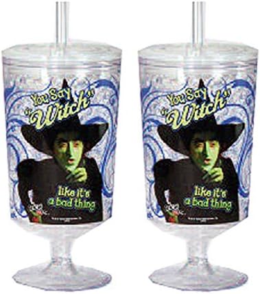 Set of 2 Wizard of Oz Spoontiques Freezer Safe Gel Insulated "You Say Witch Like Its a Bad Thing" Goblet with Lid and Straw