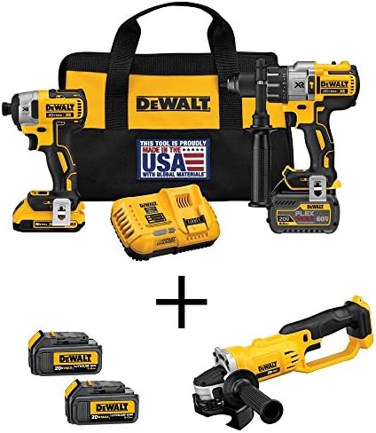 20-Volt MAX Lithium-Ion Cordless Brushless Combo Kit (2-Tool) w/FLEXVOLT and 20V Batteries Bonus Grinder & (2) Batteries Workmans Recharge Contractor Handyman Multi Tool Wireless Power Tools