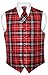 Men's Plaid Design Dress Vest & NeckTie Black Red White Neck Tie Set