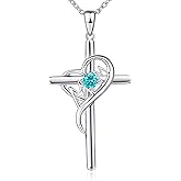 KOOLFIN 925 Sterling Silver Cross Necklace for Women Mom Necklace Birthstone Necklaces for Mom