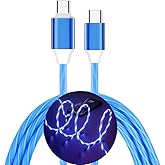 6.6FT 60W/3A Light up USB C to USB C Cable Fast Charging Cable LED Type C Charger Cable for iPhone 15 Series,MacBook Air,iPad Pro,Pixel,Samsung Galaxy S23/S24(Blue)