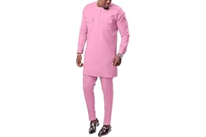ATLYCOLOR Men African Outfits 2 Piece Set Shirt Pants Nigerian Dashiki Suit Attire Clothing