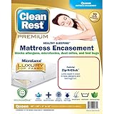 Clean Rest Premium Water-Resistant, Allergy and Bed Bug Blocking Mattress Encasement, Queen