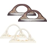 CHGCRAFT 4pcs Wood Purse Handles D-Shaped Bag Handles Classic Pattern Replacement Handle Wooden for Straws Beach Bags Canvas Handbags Making 9.8x5.3x0.2inch, Brown and White