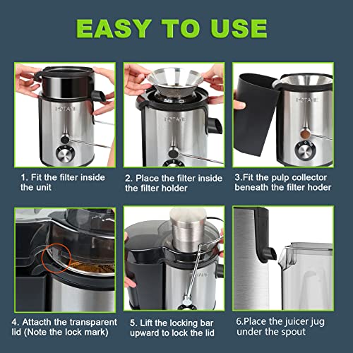 POTANE Juicer Machine Centrifugal Juicer, Easy to Clean Juice Extractor