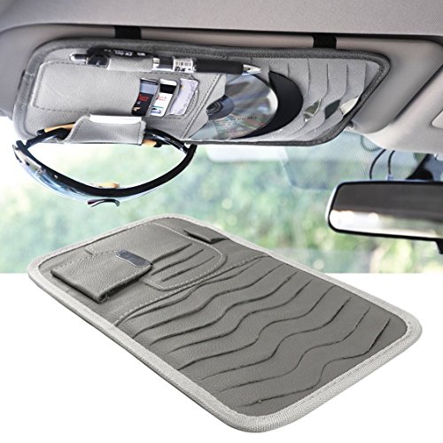 SunTrade Car Universal Sun Visor Organizer Pocket Storage Pouch,CD Sunglasses Visor Organizer,PU Leather (Style 1, Gray)