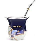 Cuopru 2025 Yerba Mate Cup with Bombillas Straw and Cleaning Brush Set, Gauchos Saddle Style, 200ml Wide Mouth Mate Gourd (Deep Blue)