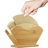 Unibene Bamboo Coffee Filter Holder, Renewable Stand Container Dispenser Rack Shelf for Square Cone-shaped and Flat-bottomed Pour Over Paper Filters