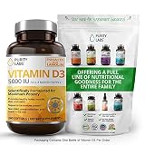 VITAMIN D3 5000IU Supplements - 240 Gelcaps Support Healthy Bones, Muscles, Skin, Teeth & Immune System - 8 Months Supply enhanced with Lanolin by Purity Labs