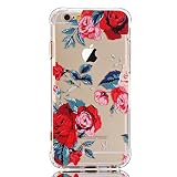 LUOLNH Slim Shockproof Clear Floral Pattern Soft Flexible TPU Back Cover Case Compatible with iPhone 6/6s [4.7 inch] -Red Rose