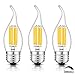 CRLight 3200K LED Chandelier Bulb Dimmable 6W 700LM Soft White, 70W Equivalent E26 Medium Base LED Candle Bulbs, C35 Clear Glass Flame Shape Bent Tip, 360 Degree Beam Angle, 3 Pack