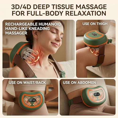 4D Neck Massager Cordless Neck and Cervical Electric Back Massager with Muscle Kneading Massage Pillow for Neck, Waist, Legs and Body, 3 Level Modes