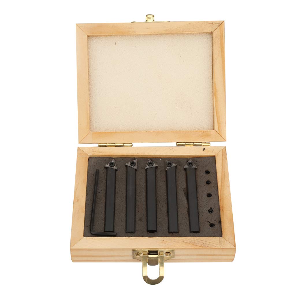 5Pcs 1/4in Indexable Carbide Insert Set, Carbide Insert Turning Tool Bit,Metal Lathe Tools Inserts Bit,with Hex Wrench and 5pcs Screw,for Turning,Facing,Boring,Chamfering,Threading and V-Grooving