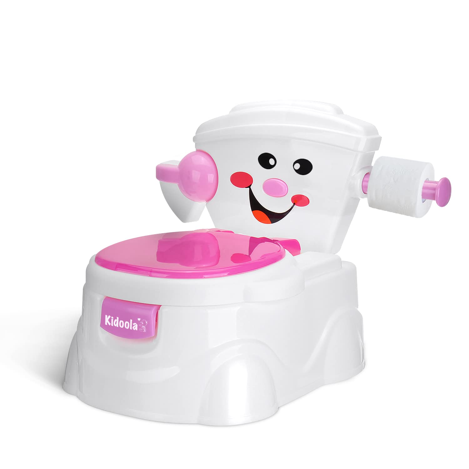 KIDOOLA Potty Training Toilet Seat | Toilet Potty Seat with Splash Guard, Fun Way to Improve Your Child's Development | Portable, Easy to Carry as Travel Potty for Kids 6 Months to 5 Years (Pink)