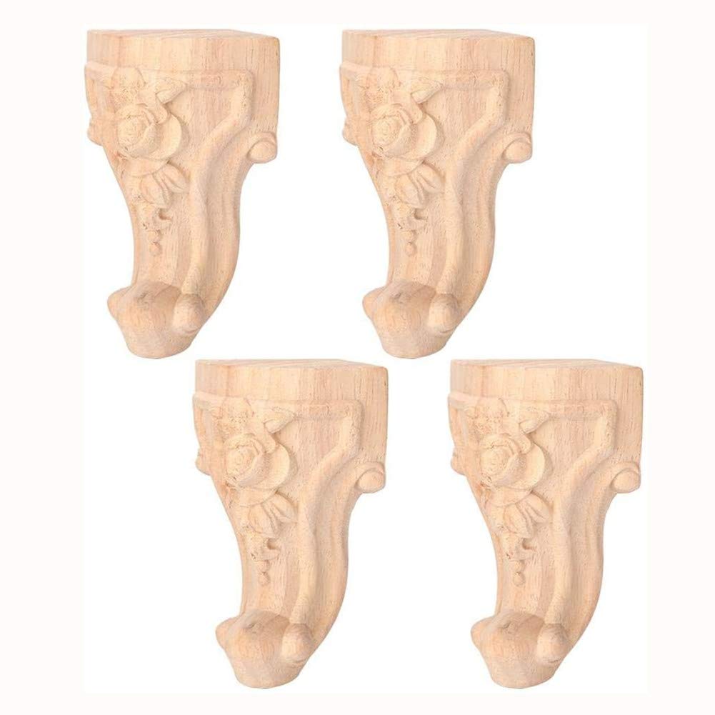 Wifehelper 4pcs Furniture Leg, Cabinet Legs Carved Table Foot Sofa Feet European Style Wood Carving Corner Applique Home Furniture Decor(12 * 6cm)