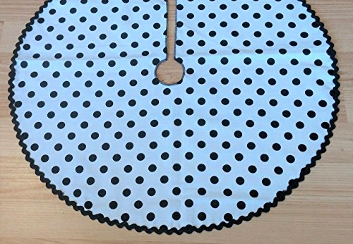 Small 21" White Black Polka Dot Tree Skirt - RicRac Trim, Made in USA