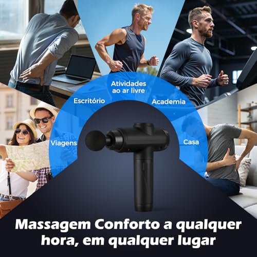 Pistola de Massagem YARUIKE, Massageador Muscular Elétrico Portátil com 10 Acessórios e 30 Velocidades, Preto