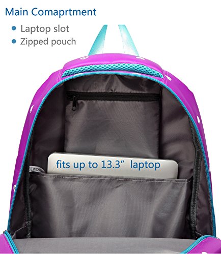 Fashion Girls Backpack for Kids Elementary School Bag Girly Bookbag Children 17 Inch Nylon Heart Print (Purple & Blue)