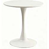 HFFJJDBD 27.5&rdquo; Round Tulip Dining Table, Mid-Century Modern Kitchen Table with Wooden Top and Sturdy Metal Base, Space-Saving for Living Room and Office, White