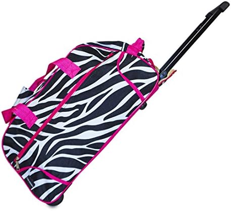 J Garden Zebra Pink Trim Rolling Wheeled Duffle Bag 22-inch