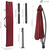 VOUNOT 3m Cantilever Garden Parasol Umbrella Red 18 Ribs Crank Handle Outdoor view 7