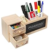 Natural Wood Office Supply Caddy / Pencil Holder / Desktop Stationary Organizer w/ Chalkboard - MyGift