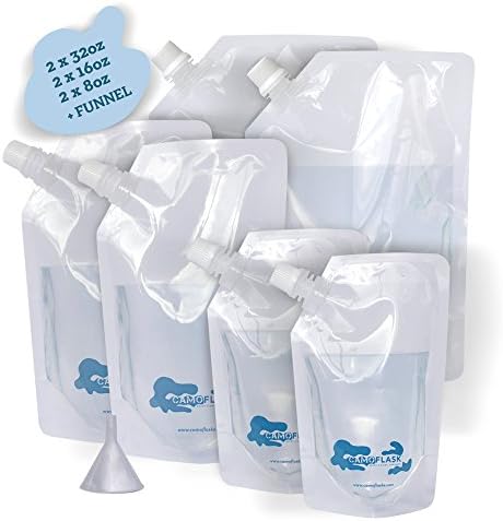 CAMOFLASK Premium Sneak Alcohol Travel Flask Cruise Kit Concealable Plastic Flasks for Liquor to Smuggle Drinks Rum Cocktails Spirits Wine. (6 Piece (2x32oz + 2x16oz + 2x8oz))
