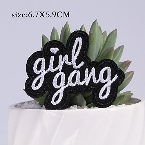 XUNHUI 6Pcs Girl Gang Words Patch for Clothing Iron on Embroidered Sew Applique Cute Patch Fabric Clothes Badge DIY Apparel Accessories